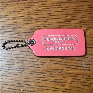 2.5" COACH 1941 ARCHIVE Coral Pink LEATHER Nickel Key Fob Bag Charm Hangtag